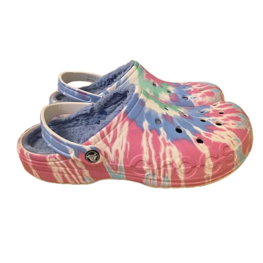 Crocs Shoes Classic Lined Tie Dye Clogs Fuzzy Comfort Slides, Mens Size 11